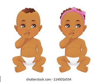 Baby girl and boy thinking with finger in mouth isolated vector illustration