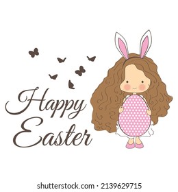 baby girl with bunny ears and eggs