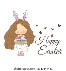baby girl with bunny ears and eggs