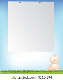 baby girl by empty background space and sky