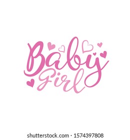 Baby girl- calligraphy text, with heart. Good for greeting card and  t-shirt print, poster, Baby shower design.