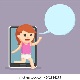 baby girl came out from tablet with callout