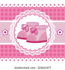 Baby girl card with beautiful booties vector illustration