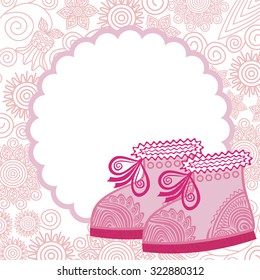 Baby girl card booties vector illustration