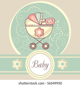 Baby girl card with carriage