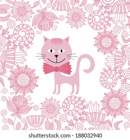 Baby girl card cat vector illustration