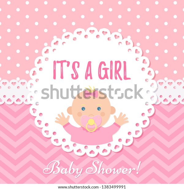 Baby Girl Card Baby Shower Girl Stock Vector Royalty Free 1383499991