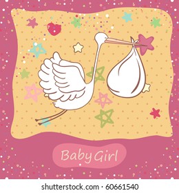 baby girl card with stork