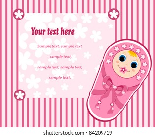 Baby girl card. Vector illustration. Isolated on white.