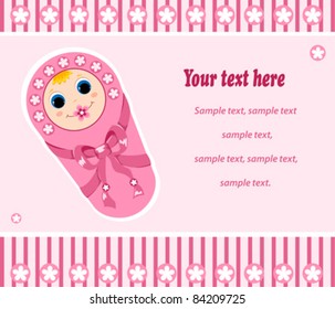 Baby girl card. Vector illustration. Isolated on white.