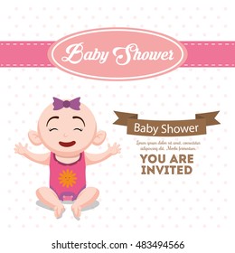 Baby girl cartoon icon. Baby shower invitation card. Colorful design. Vector illustration