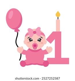 baby girl celebrating her first birthday isolated