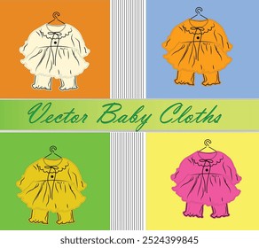 Baby girl cloth graphics with four different colors. The beautiful graphic design of baby cloths. Vector design of baby cloths.