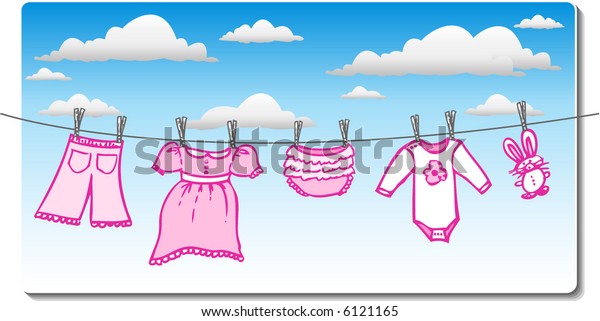 Baby Girl Clothes On Clothesline Clouds Stock Vector (royalty Free 