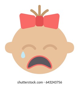 Baby girl cry flat icon, child and infant, vector graphics, a colorful solid pattern on a white background, eps 10.