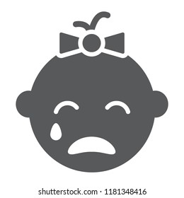 Baby Girl Cry Glyph Icon, Emotion And Child, Face Sign, Vector Graphics, A Solid Pattern On A White Background, Eps 10.