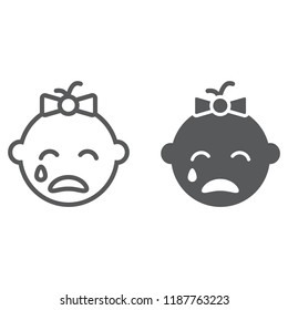 Baby Girl Cry Line And Glyph Icon, Emotion And Child, Face Sign, Vector Graphics, A Linear Pattern On A White Background, Eps 10.