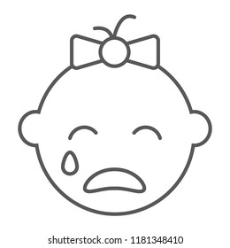 Baby girl cry line icon, emotion and child, face sign, vector graphics, a linear pattern on a white background, eps 10.