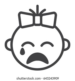 Baby girl cry line icon, child and infant, vector graphics, a linear pattern on a white background, eps 10.