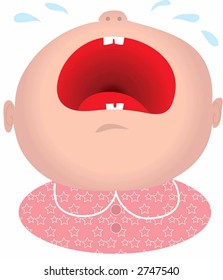 Baby girl crying with his mouth open wide