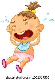 Baby girl crying on white background illustration