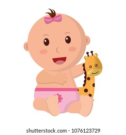 baby girl with cute giraffe character icon