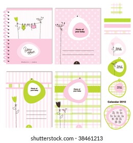 baby girl design elements for baby scrapbook, greeting card, invitation, baby shower, album