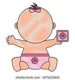 baby girl with diaper and toy icon