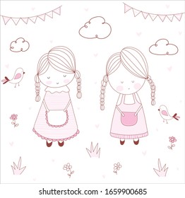 Baby girl Doodle set in pink draw