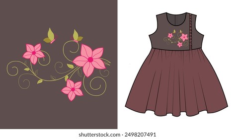 Baby girl dress with floral colorful artwork.