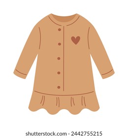 Vestido de niña en color beige neutro. Lindo traje de los niños en estilo plano. Tema de ropa de bebé. Ilustración aislada del vector sobre fondo blanco. 