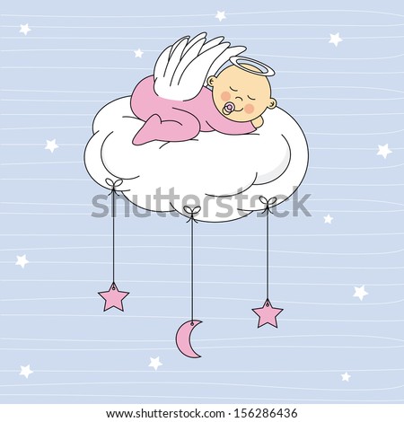 Download Baby Girl Dressed Angel Sleeping On Vector de stock (libre ...