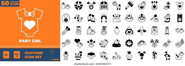 baby Girl Duotone Editable Icons set. Vector illustration in modern thin duotone style of baby girl icons: baby, child, children, etc