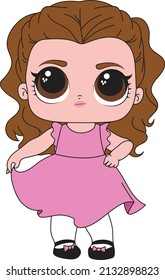 Baby girl in elegant clothes standing, girl in beautiful party dress svg