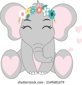 baby girl elephant with flowers vector illustration