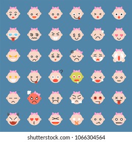 Baby girl emoticon, flat icon