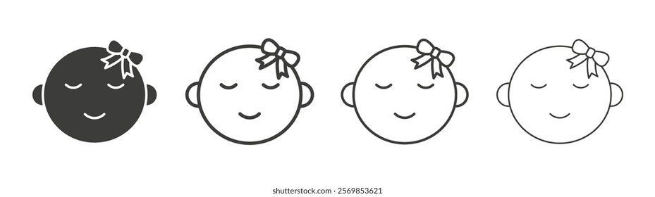 Baby girl face icon flat and linear vector illustration on white background.