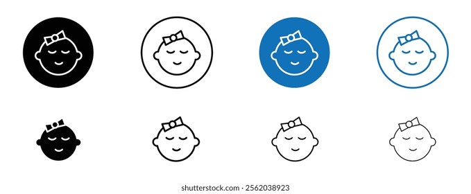 Baby girl face icon set in black and blue colors