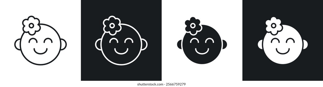 Baby girl face icons in Thin line black color. flat simple vector symbols illustration.