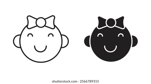 Baby girl face vector line icon illustration