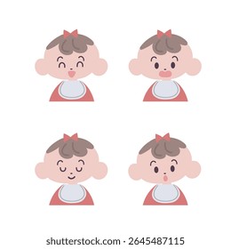 Baby girl facial expression set [surprise, question, happy, sleeping]