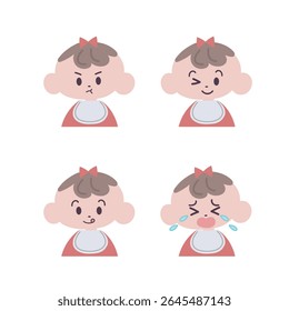 Baby girl facial expression set [wink, cry, get angry, stick out tongue]