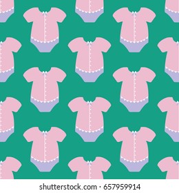 Baby girl fashion pattern on the green background. Vector illustration