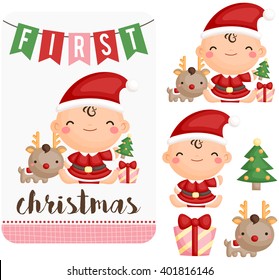 Baby Girl First Christmas Vector Set