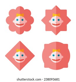 Baby girl flat icon, vector frames collection