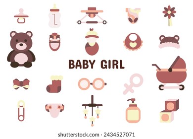 Baby Girl Flat Vector Illustration Icon Sticker Set Design Materials