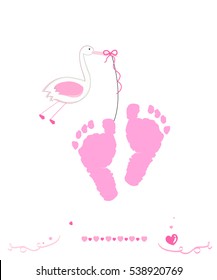 Baby girl and foot prints with stork