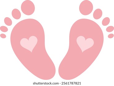 Baby Girl Footprints with Hearts Vector Illustration