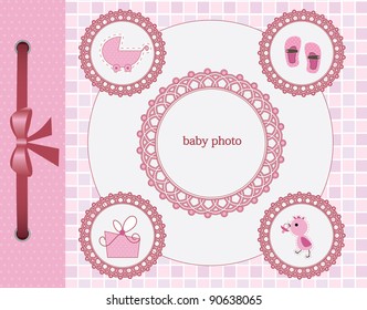 Baby girl greeting card. Frame for your text or picture