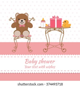 Baby girl greeting card. Baby shower